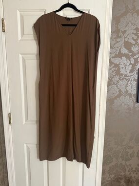 Eileen Fisher Brown V-Neck Midi Dress